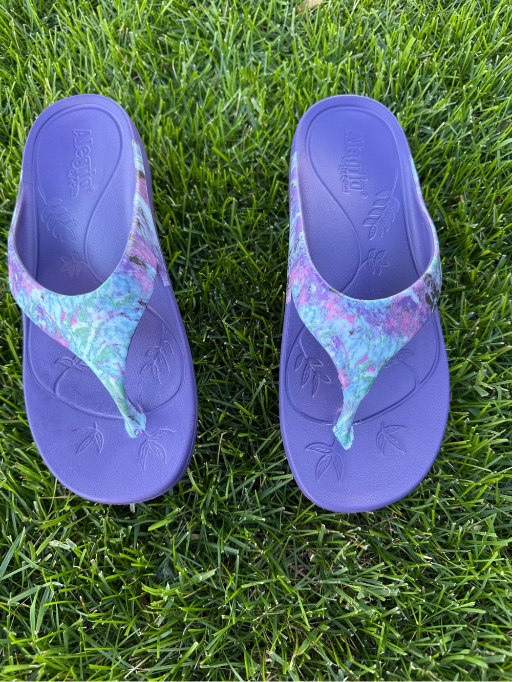 Alegria Purple Ode Flip-Flop Sandals with Multicolor Floral Strap